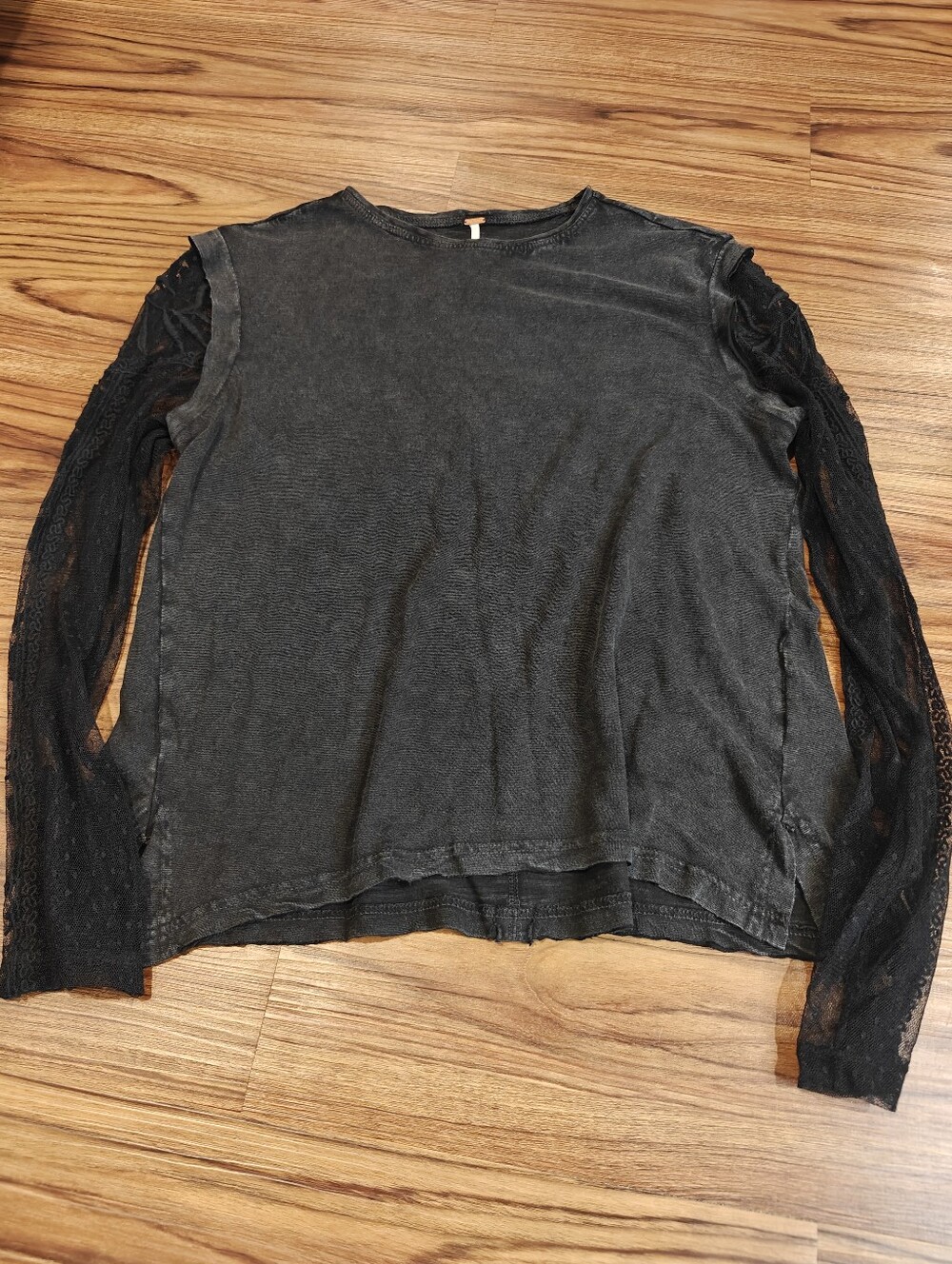 Free People Black Long-Sleeve Top with Lace Sleeves